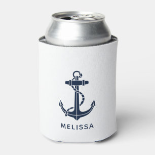 Porta-lata Âncora de Navio Azul Marinho Personalizada Nome do