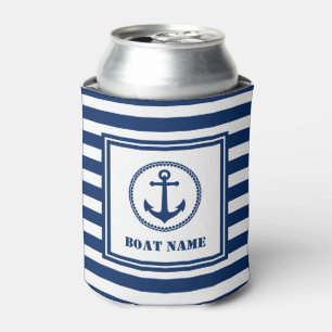Porta-lata Âncora do mar Seu Barco Nome Stripe Azul e Branco