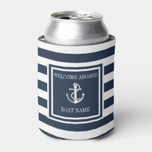 Porta-lata Âncora Náutica Listrada Azul Marinho Nome do Barco