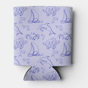 Porta-lata Animais marinhos e padrão de desenho de uma linha