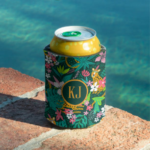 Porta-lata Animais tropicais e padrão das folhas