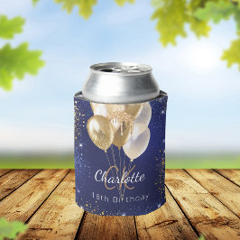 Porta-lata Aniversário Balões de ouro azuis marinho com nome