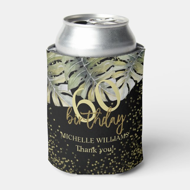Porta-lata Aniversário da Caligrafia de Palma Dourada Elegant (Can Front)
