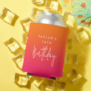 Porta-lata Aniversário de 16 anos Rosa Quente e Laranja Ombre