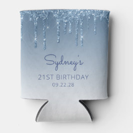 Porta-lata Aniversário de 21 anos de Unidade de Glitter Azul 
