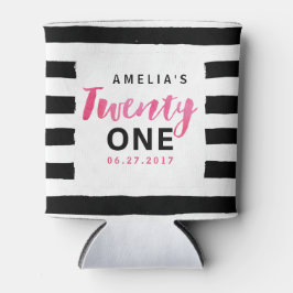 Porta-lata Aniversário de 21 anos rosa-preto-e-branco