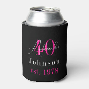 Porta-lata Aniversário de 40 anos preto-quente personalizado
