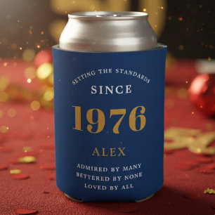 Porta-lata Aniversário de 50 anos Nome 1976 Azul Dourado Eleg