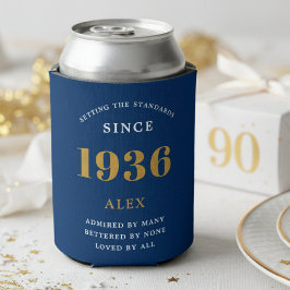 Porta-lata Aniversário de 90 anos Nome 1936 Azul Dourado Eleg