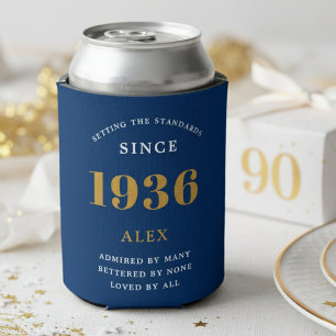 Porta-lata Aniversário de 90 anos Nome 1936 Azul Dourado Eleg
