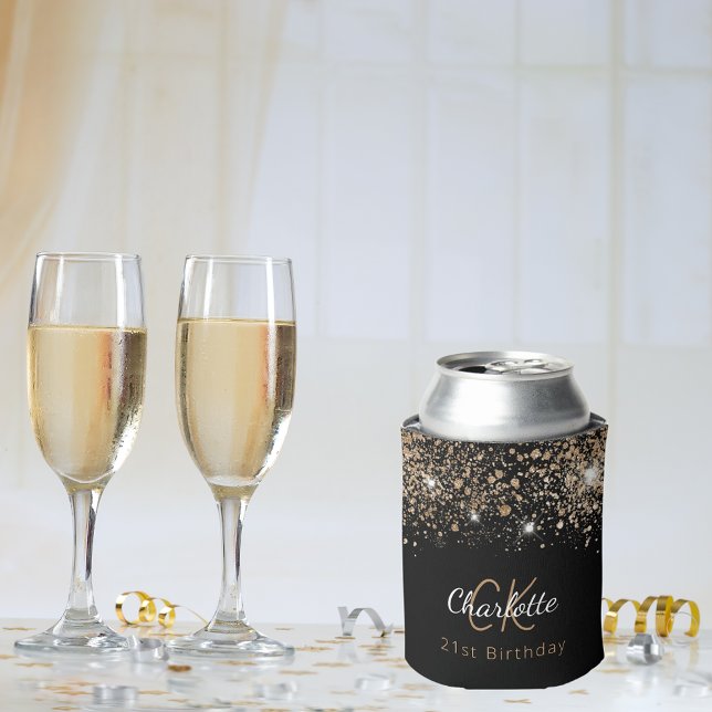 Porta-lata Aniversário do monograma do ouro negro, dourado, b (Criador carregado)