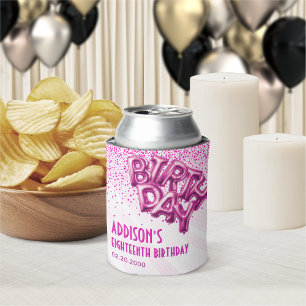 Porta-lata Aniversário dos Balões de Foil Rosa