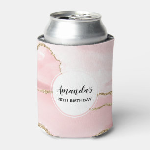 Porta-lata Aniversário Dourado do Elegante de Fita Rosa