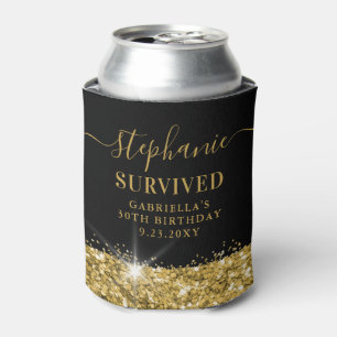 Porta-lata Aniversário Dourado Glitter Personalizado Favor En