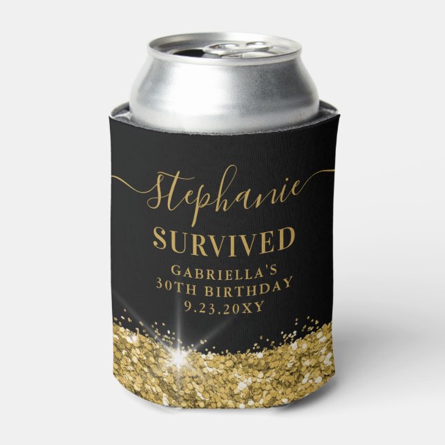 Porta-lata Aniversário Dourado Glitter Personalizado Favor En (Can Front)