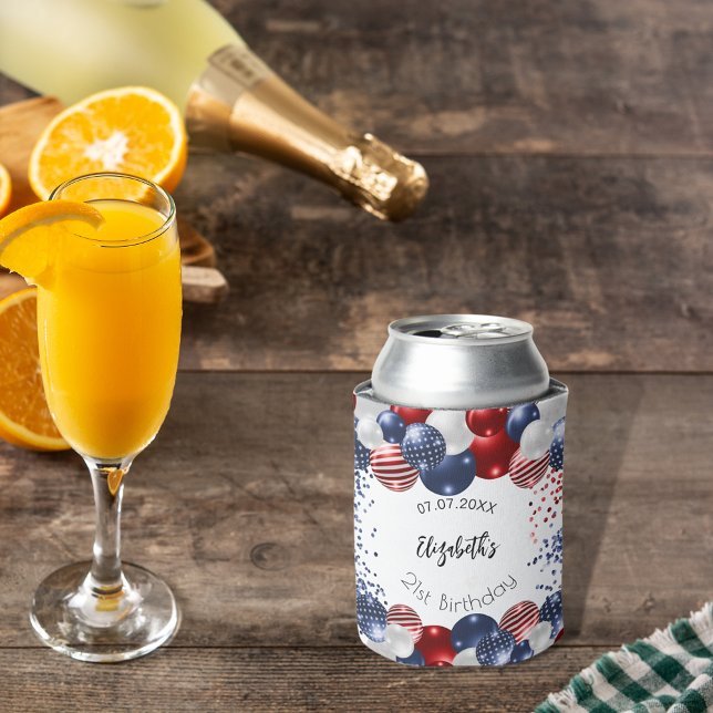 Porta-lata Aniversário patriótico EUA vermelho bandeira azul (Criador carregado)
