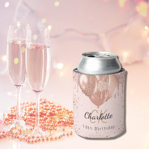 Porta-lata Aniversário rosa dourado bush balões monograma nom