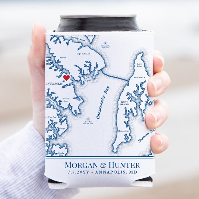 Porta-lata Annapolis Kent Island Map Weding Favor Drink (Criador carregado)