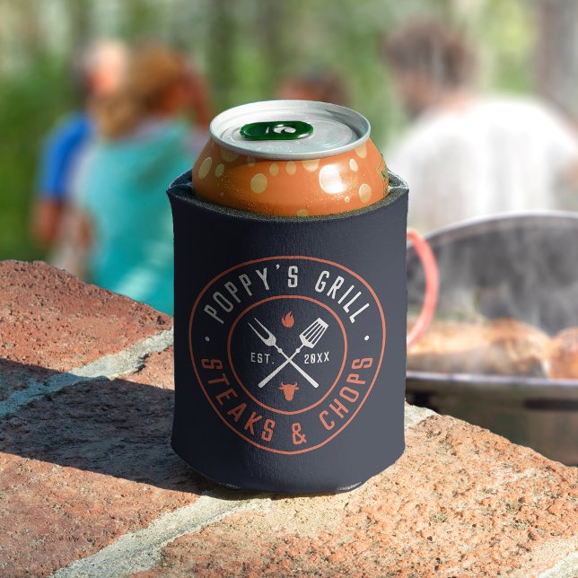 Porta-lata Ano Personalizado da Poppy (Custom can cooler for a grill-loving Poppy)