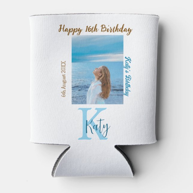 Porta-lata Apelido de 16 anos, feliz, castanho-aqua (Frente)