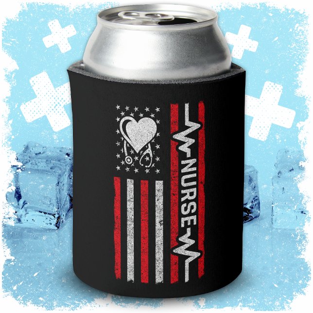 Porta-lata Apreciação da Enfermeira Hero Heart da bandeira am (Criador carregado)