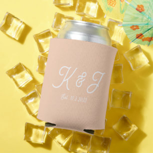 Porta-lata Apricot Crush Wedding Favor Monogrammed Can Cooler