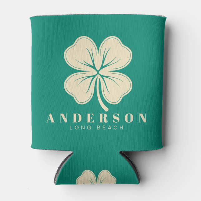 Porta-lata Aqua Beach Breeze Four Leaf Clover with Name (Frente)