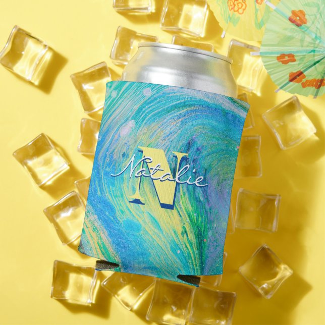 Porta-lata Aqua Blue Acrylic Flow Art pode resfriar (Verão in situ)