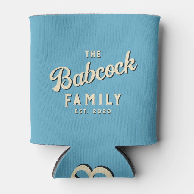 Porta-lata Aqua Sky Retro Family Name & Year (Frente)