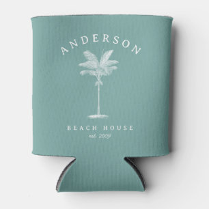 Porta-lata Aqua Teal Simple Palm Tree Beach House