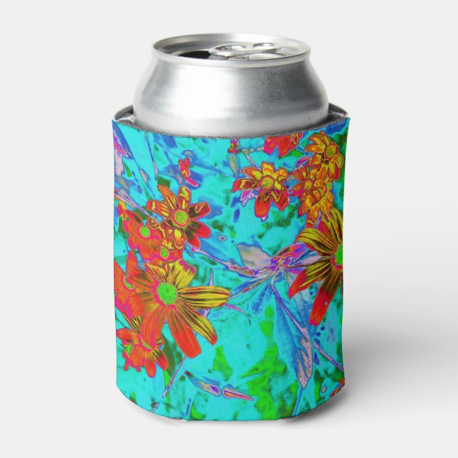 Porta-lata Aqua Tropical com Flores Amarelas e Laranja (Can Front)