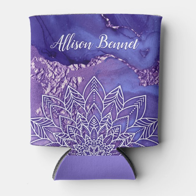 Porta-lata Aquarela Mandala Roxo Branco Damas de Honra (Frente)