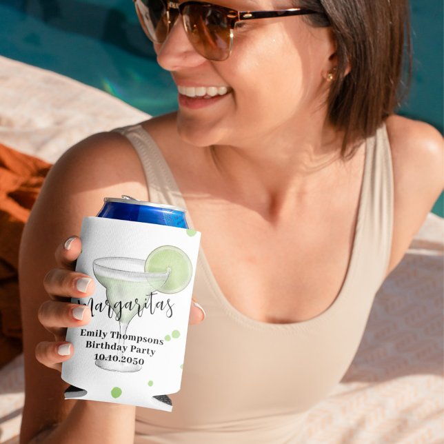 Porta-lata Aquarela Margarita Cocktail Personalizado (Watercolor fun Margarita custom can cooler.)