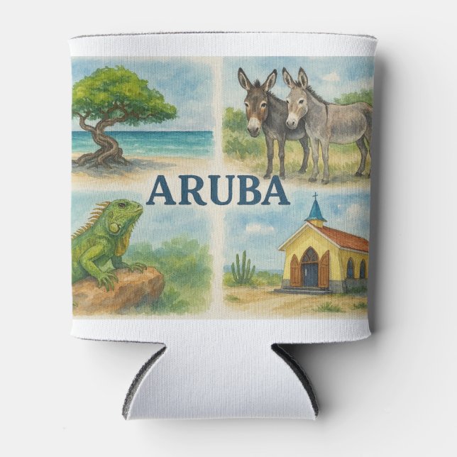 Porta-lata Aquarela multivisual de Aruba (Frente)
