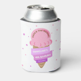 Porta-lata Aqui Está a Colher de Sorvete Doce Rosa Aniversári
