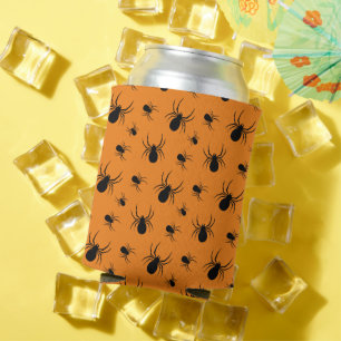 Porta-lata Aranhas Padrão de Halloween Preto e Laranja