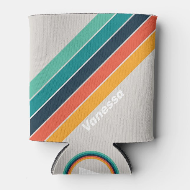 Porta-lata Arco-Íris do Oceano Retro com Risca com Nome (Frente)