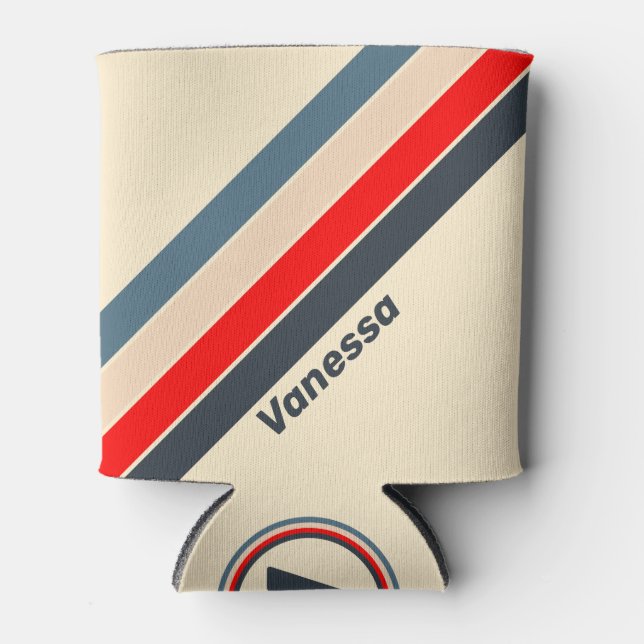 Porta-lata Arco-Íris Náutico Retroativo com Risca com Nome (Frente)