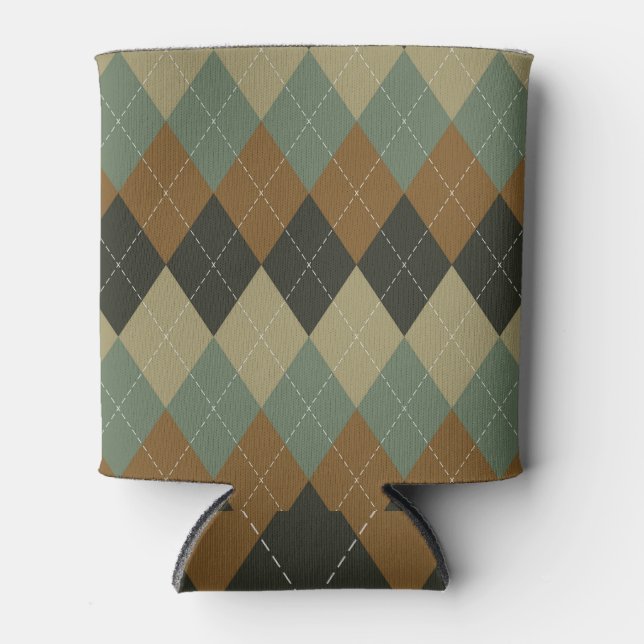 Porta-lata Argyle Autumn: Chic Rhombus Castanho-Verde (Frente)