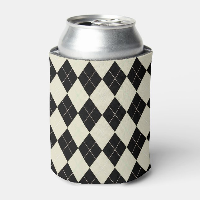 Porta-lata Argyle preto e branco pode resfriar (Can Front)
