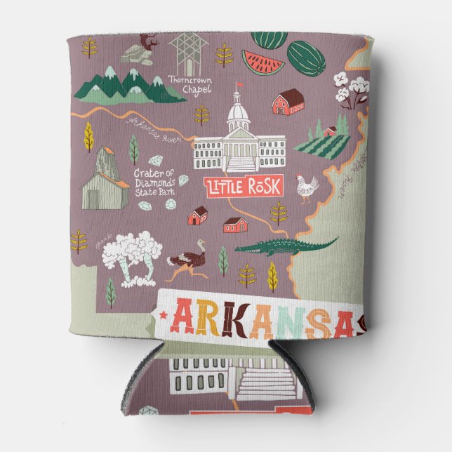 Porta-lata Arkansas Ilustrado: Mapa de Viagem dos EUA (Frente)