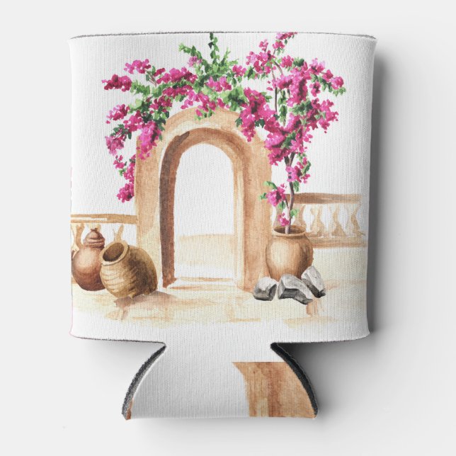 Porta-lata Arquitetura mediterrânica, flores, aquarela, h (Frente)