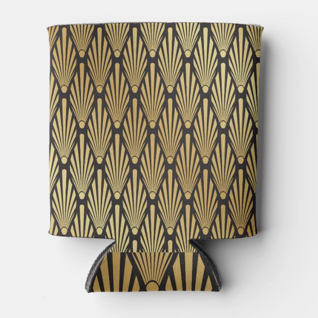 Porta-lata Art Deco Palms: Preto Dourado. (Frente)