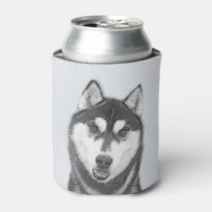 Porta-lata Arte de Cão Siberiana (Preto e Branco)