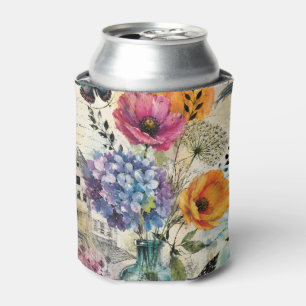 Porta-lata Arte de Colagem Mista Botânica Vibrante