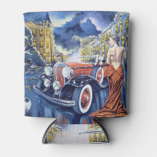 Porta-lata Arte Vintage: Retrato de Carro e Rapariga