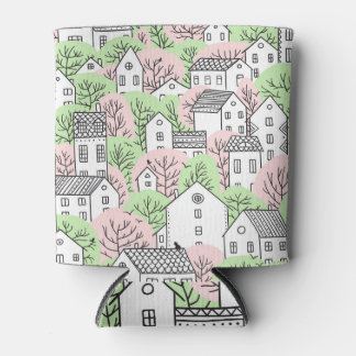 Porta-lata Árvores, casas, paisagem primavera