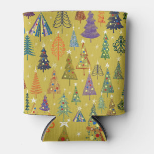 Porta-lata Árvores de Natal Coloridas: Fundo Festivo.