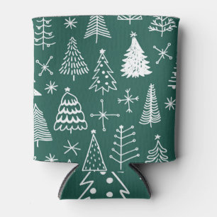 Porta-lata Árvores de Natal desenhadas à mão, padrão de inver