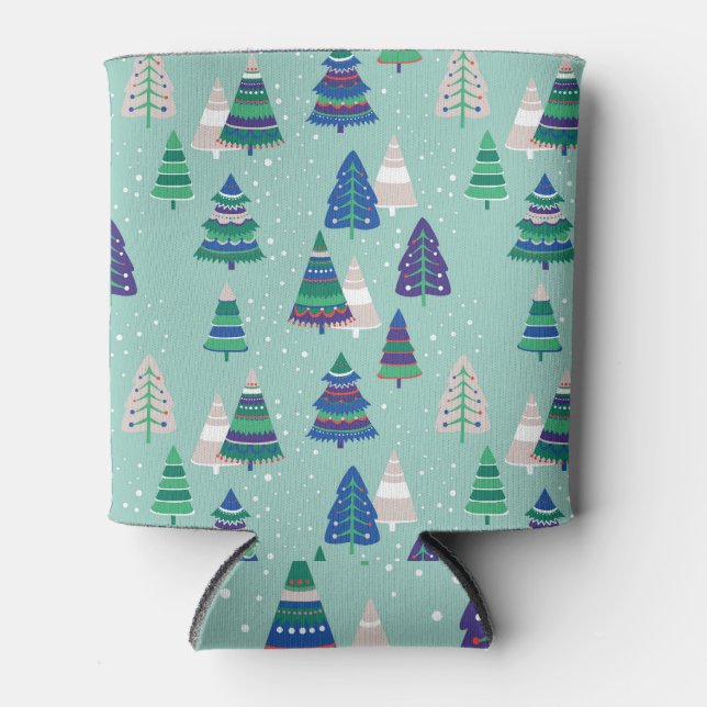 Porta-lata Árvores de Natal, fundo azul (Frente)